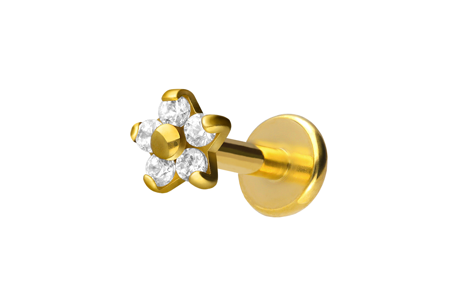 Titan Labret Piercing mit Innengewinde BLUME MIT 5 KRISTALLEN